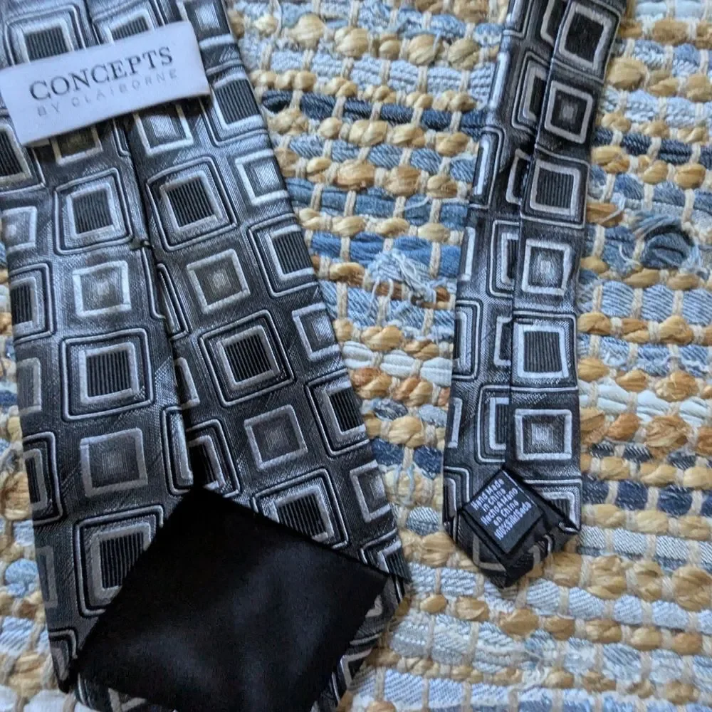 Black & Gray Geometric Silk Tie Contemporary Office Party Interview